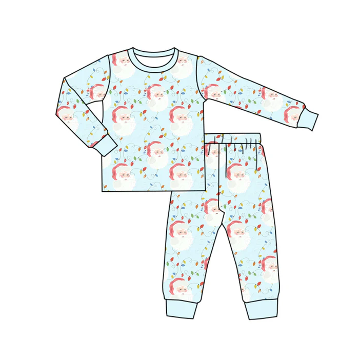 7.5 Preorder (moq 5)Baby Boys Long Sleeves Santa Lights Plaid Top Pant Pajamas Clothes Set