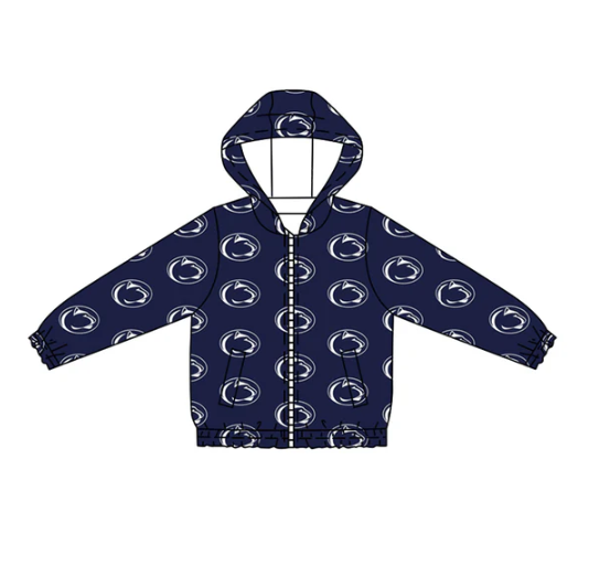 7.14 Preorder (moq 5)Baby Boys Long Sleeves Navy Leopard Plaid Pockets Zipper Hoodies Top
