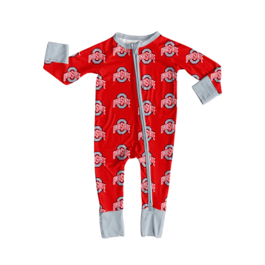 7.15 Preorder moq 5 Baby Infant Boys Red Long Sleeves Ohiostate Plaid Zipper Romper