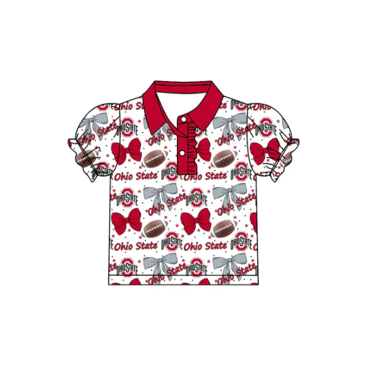 7.26 Preorder(moq 5)Baby Girls Ohiostate Team Short Sleeve Tee Pullovers Polo Shirts Tops