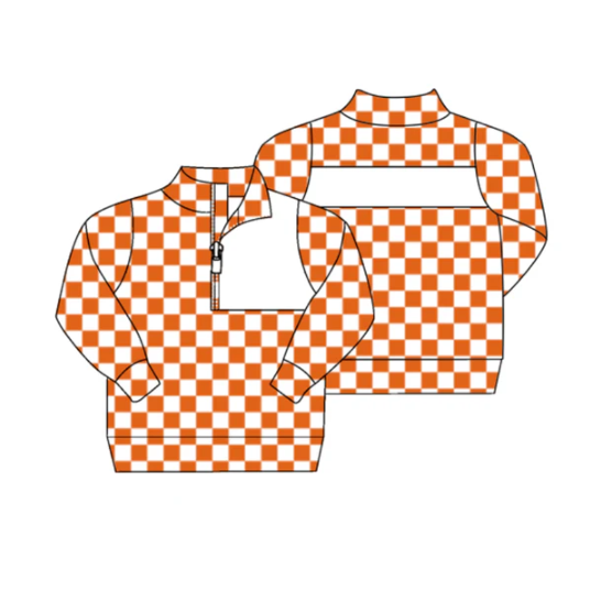 7.29 preorder(moq 5) Baby Boys Dark Orange Checked Zipper (Custom Pattern) Team Pullover Jackets Tops