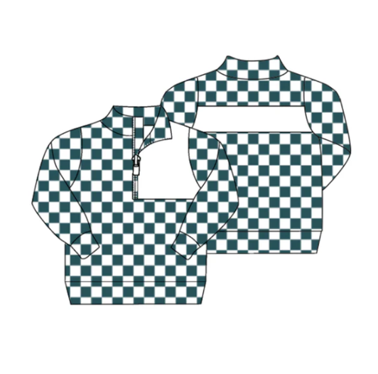 7.29 preorder(moq 5) Baby Boys Green Checked Zipper (Custom Pattern) Team Pullover Jackets Tops