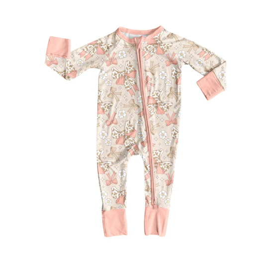 8.2 Preorder(moq 5)Baby Infant Boys Peach Camo Bows Flowers Plaid Zipper Rompers