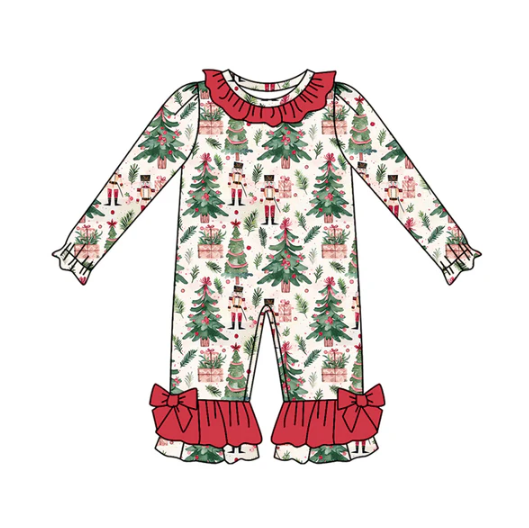 8.2 Preorder(moq 5)Baby Infant Girls Christmas Trees Soldiers Plaid Ruffle Pant Rompers