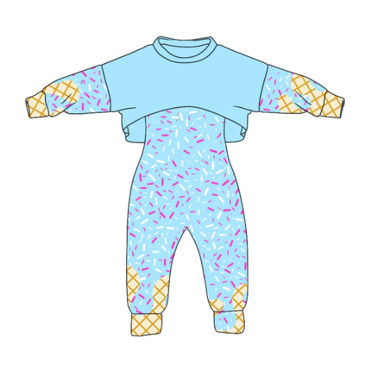 8.4 Preorder (moq 5)Baby Girls Long Sleeves Drip Shirt Top Jumpsuit 2 Piece Team Clothes Sets