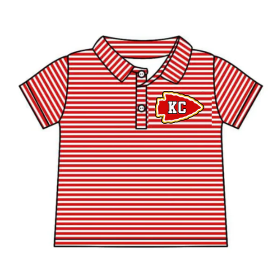 8.4 Preorder(moq 5) Baby Boys Red Stripes KC arrowhead Team Short Sleeve Tee Pullovers Shirts Tops
