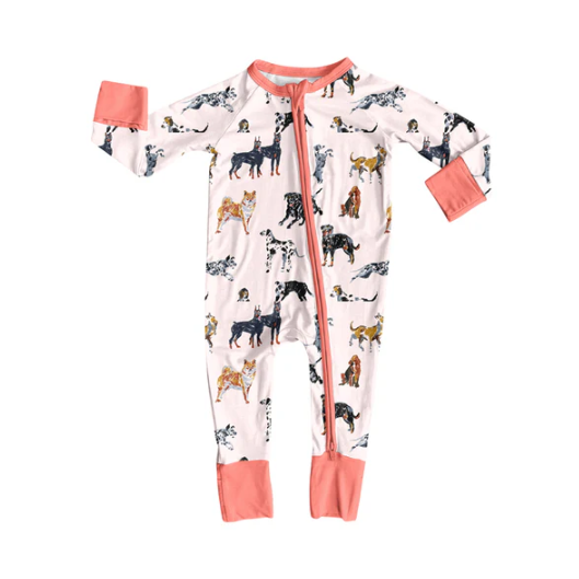 8.4 Preorder(moq 5)Baby Infant Girls Colorful Dogs Plaid Zipper Rompers