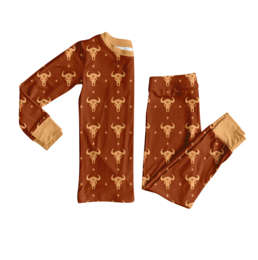8.8 Preorder(moq 5) Baby Boys Bull Skull Stars Plaid Top Pants Western Pajamas Set
