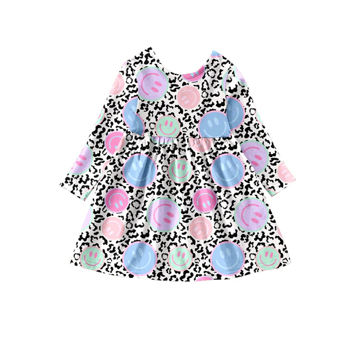 8.9 Baby Girls Fashion Smile Leopard Dresses preorder(moq 5)