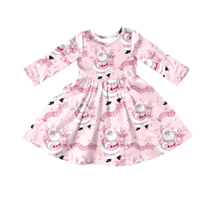 8.9 Baby Girls Christmas Pink Santa Twirl Dresses preorder(moq 5)
