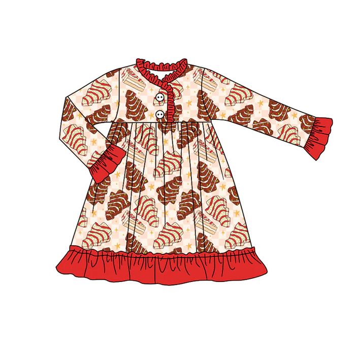 8.11 Preorder (moq 5)Baby Girls Christmas Tree Cakes Ruffle Knee Length Gowns Dresses