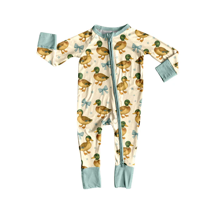 8.11 Preorder(moq 5)Baby Infant Cute Mallard Ducks Zipper Footie Rompers