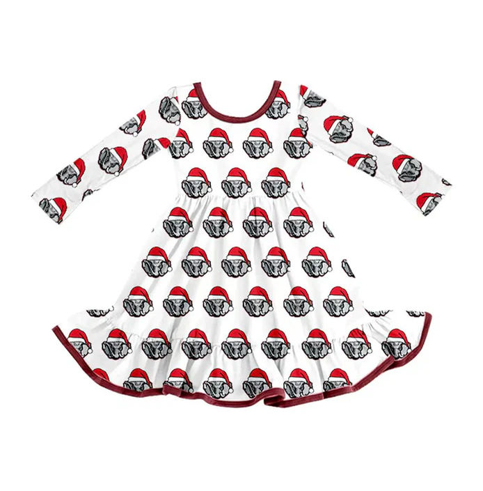 8.12 Preorder (moq 5)Baby Girls Alabama Team Christmas Ruffle Knee Length Dresses