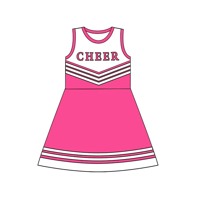 8.12 Preorder (moq 5)Baby Girls Hotpink Cheer Team Knee Length Dresses