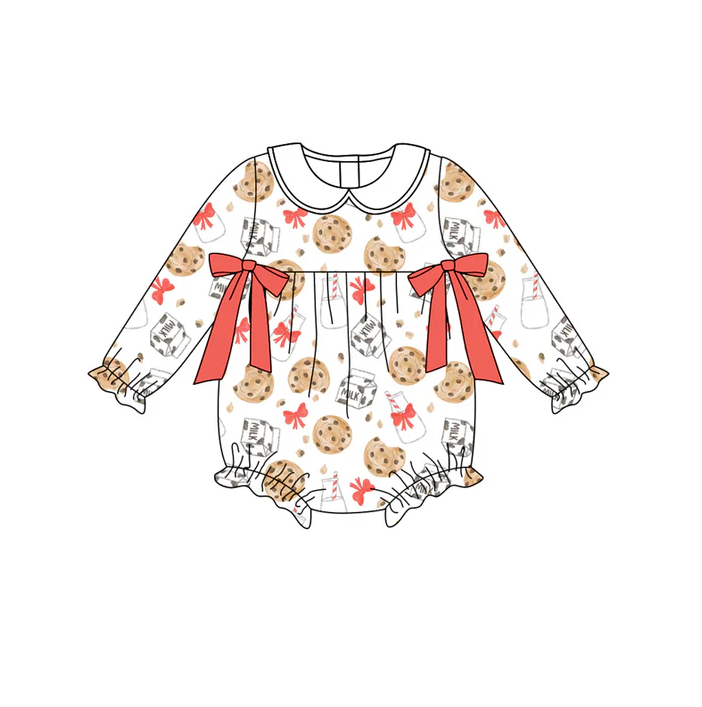 8.12 Preorder(moq 5)Baby Girls Christmas Cookie Milk Bows Rompers