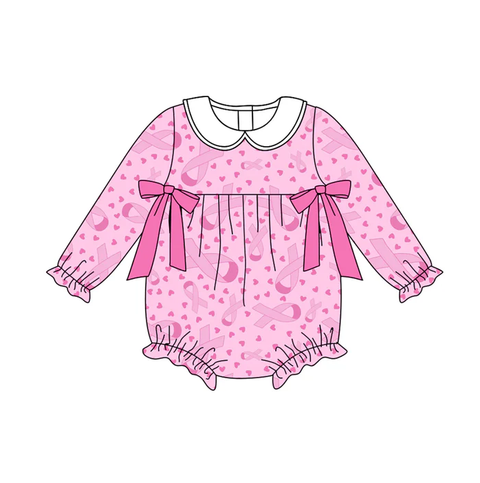 8.12 Preorder(moq 5)Baby Girls Wear Pink In Oct Bows Rompers
