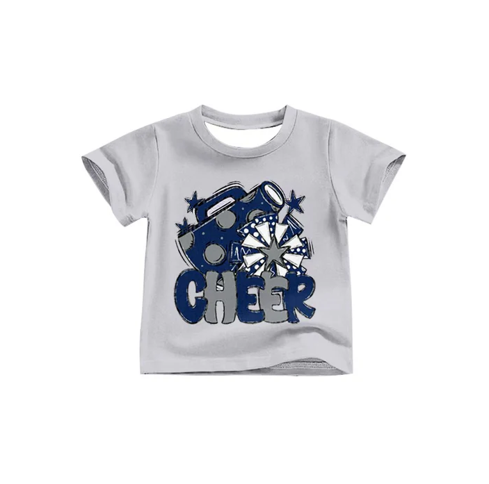 8.13 Preorder (moq 5)Baby Girls Blue Cheer Team Short Sleeve Tee Shirts Tops