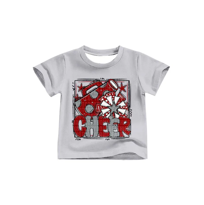 8.13 Preorder (moq 5)Baby Girls Red Cheer Team Short Sleeve Tee Shirts Tops