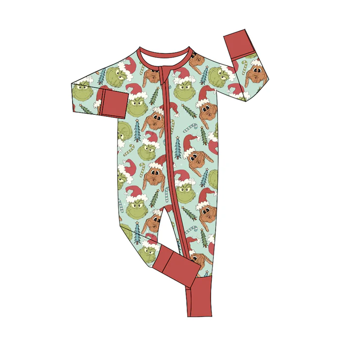 8.13 Preorder(moq 5)Baby Boys Christmas Dogs Frogs Zipper Footie Rompers