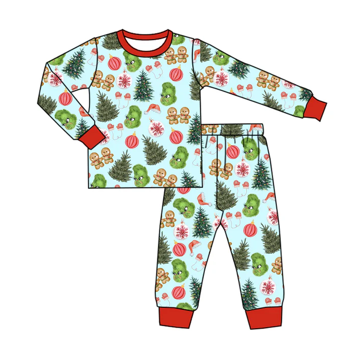 8.13 Preorder(moq 5) Baby Boys Christmas Trees Gingerbread Frogs Top Pants Lounge Wear Pajamas Sets