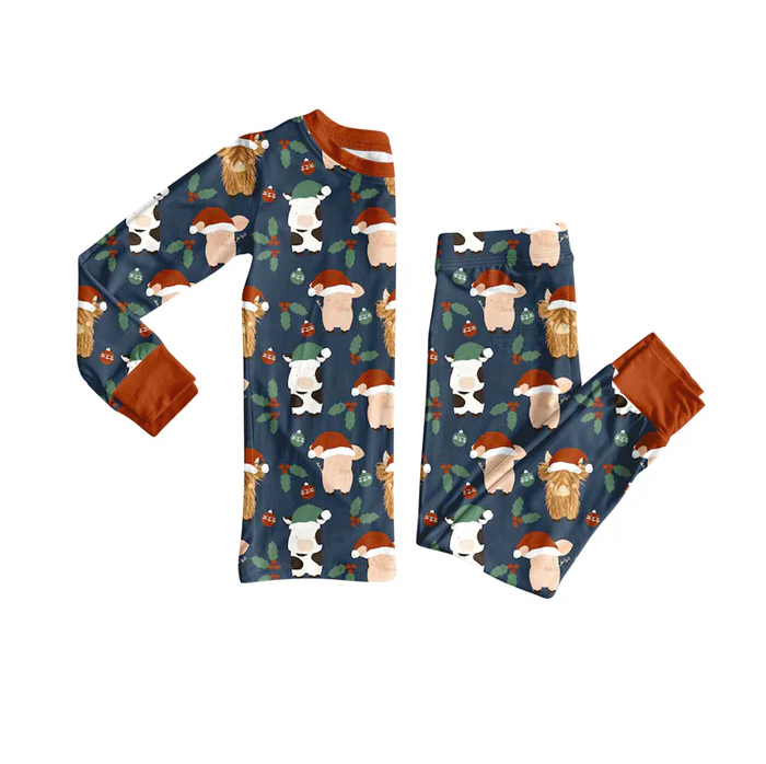 8.13 Preorder(moq 5) Baby Boys Western Christmas Cows Top Pants Lounge Wear Pajamas Sets