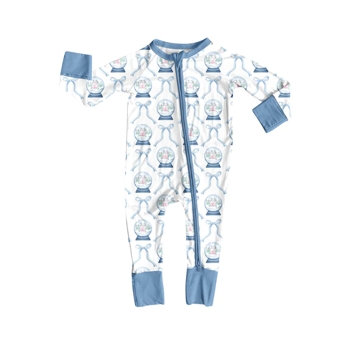 8.14 Preorder(moq 5)Baby Infant Christmas Bows Ball Zipper Footie Rompers