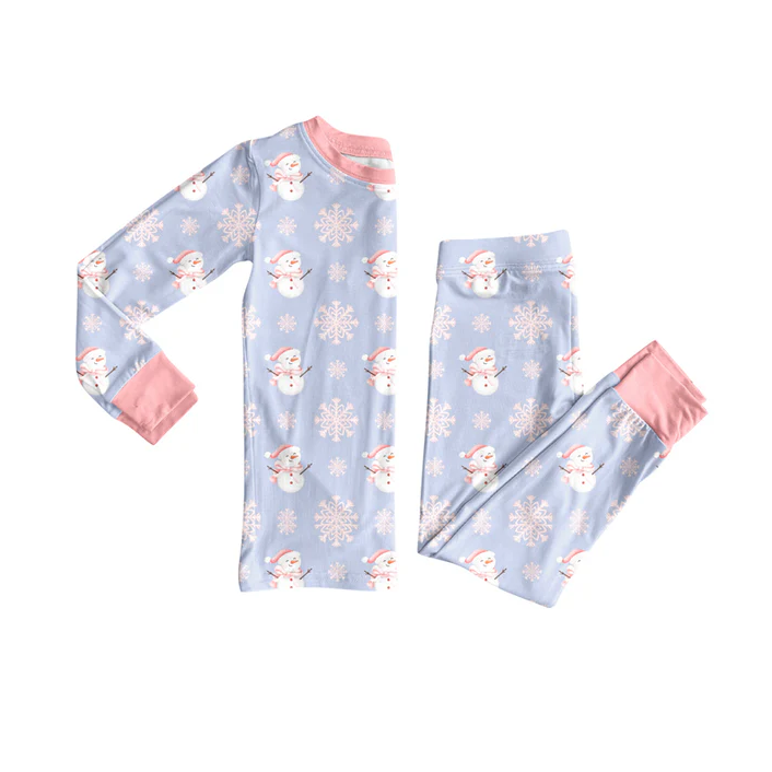 8.14 Preorder(moq 5) Baby Girls Christmas Snowman Flake Top Pants Lounge Wear Pajamas Sets