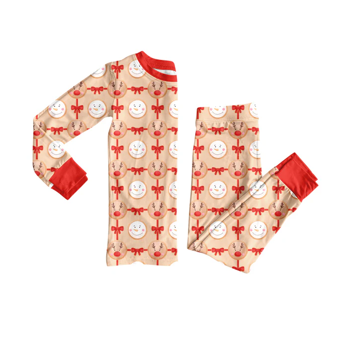 8.14 Preorder(moq 5) Baby Girls Christmas Reindeer Bows Top Pants Lounge Wear Pajamas Sets