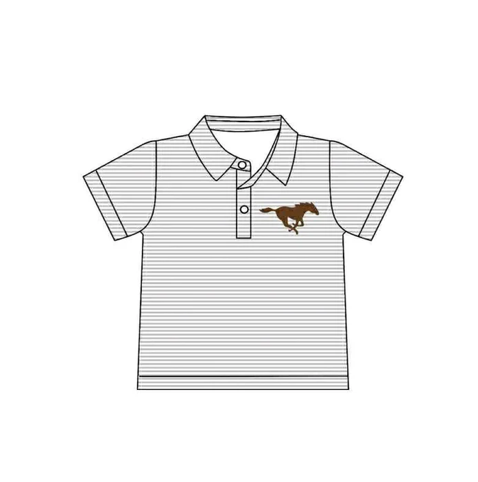 8.15 Preorder(moq 5) Baby Boys Grey Stripes Horse Team Short Sleeve Tee Pullovers Shirts Tops