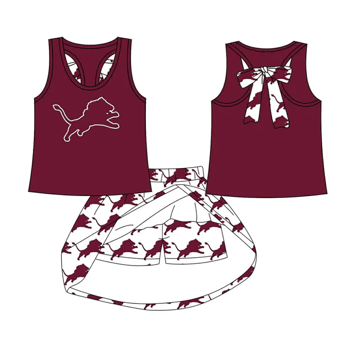 8.15 Preorder (moq 5)Baby Girls Wine Horse bow vest team Top Skirt Skort Sets