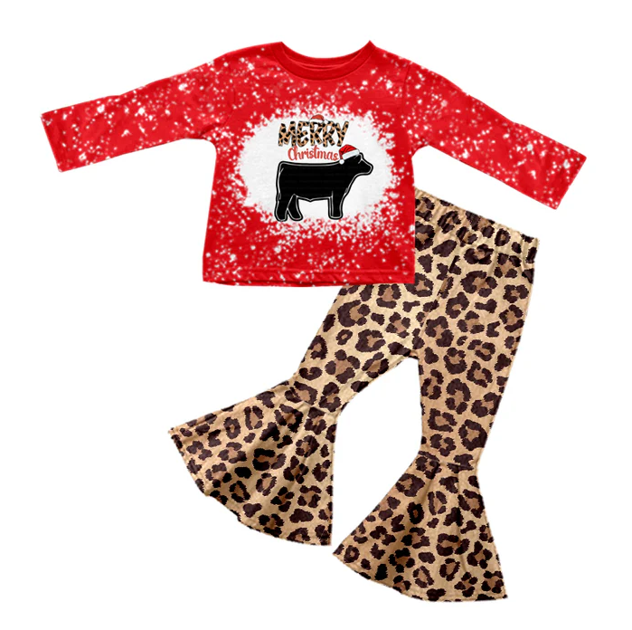 8.16 Baby Girls Merry Christmas Bell Leopard Pants Clothing Sets preorder(moq 5)