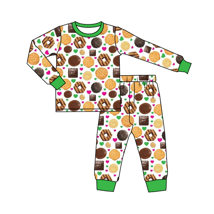 8.16 Baby Kids Green Donuts Pants Pajamas Clothing Sets preorder(moq 5)