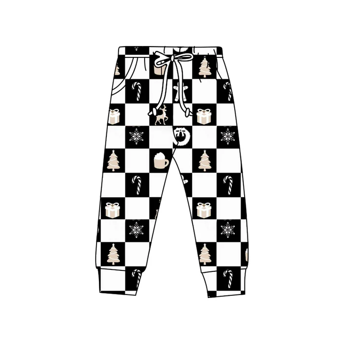 8.18 Preorder(moq 5) Baby Kids Christmas Deer Gifts Black Checked Jogger Pants