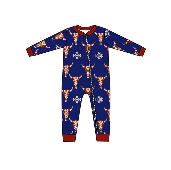 8.18 Baby Kids Navy Cow Western Zip Rompers preorder(moq 5)