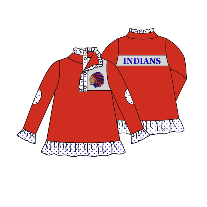 8.18 Indian Team Baby Girls Long Sleeve Buttons Pullover Shirt Tops preorder(moq 5)