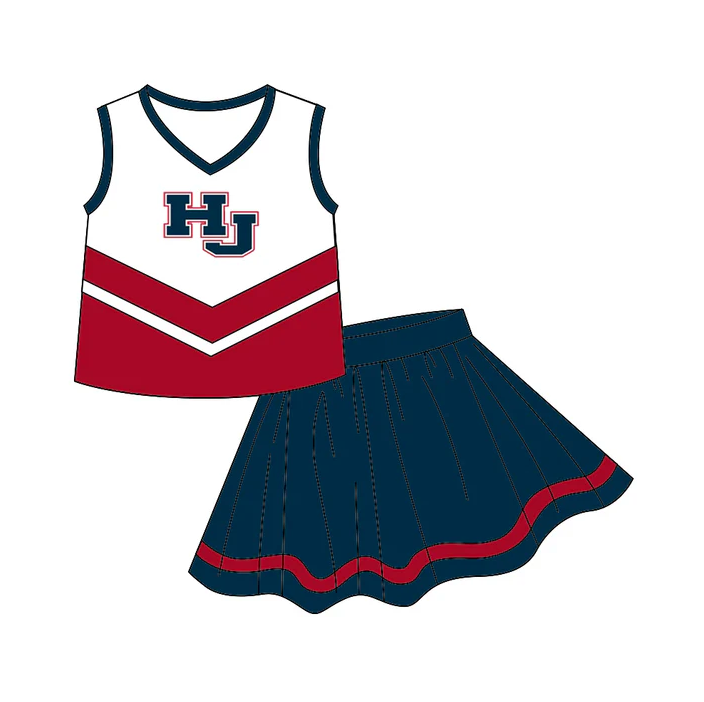 8.19 Baby Girls Chearleader Team Navy Skirts Clothes Sets preorder(moq 5)