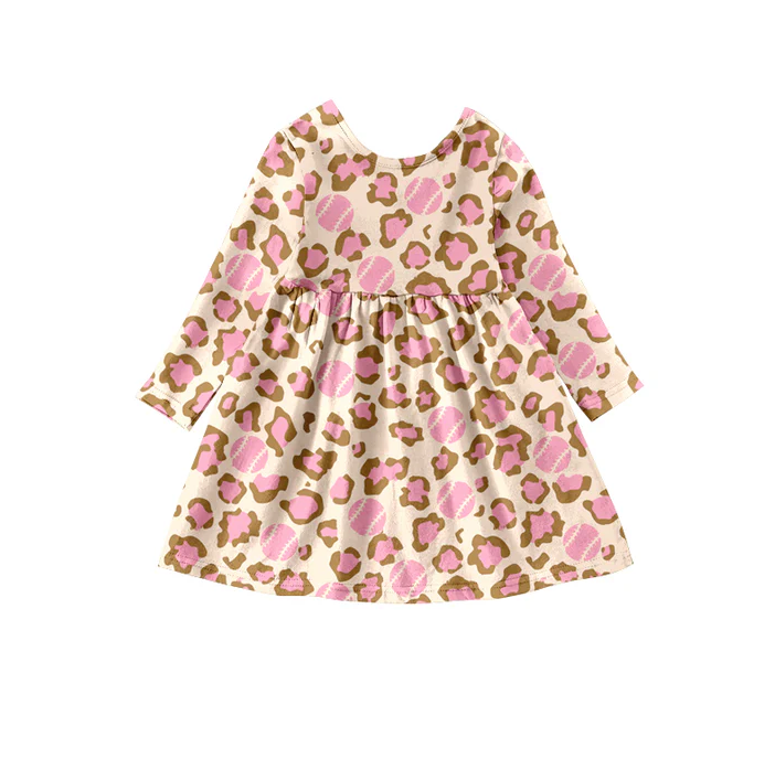 8.19 Baby Girls Leopard Baseball Pink Dresses preorder(moq 5)