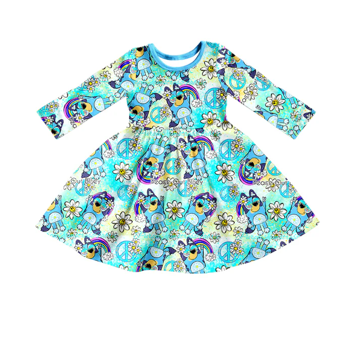 8.19 Baby Girls Blue Dogs Rainbow Twirl Dresses preorder(moq 5)