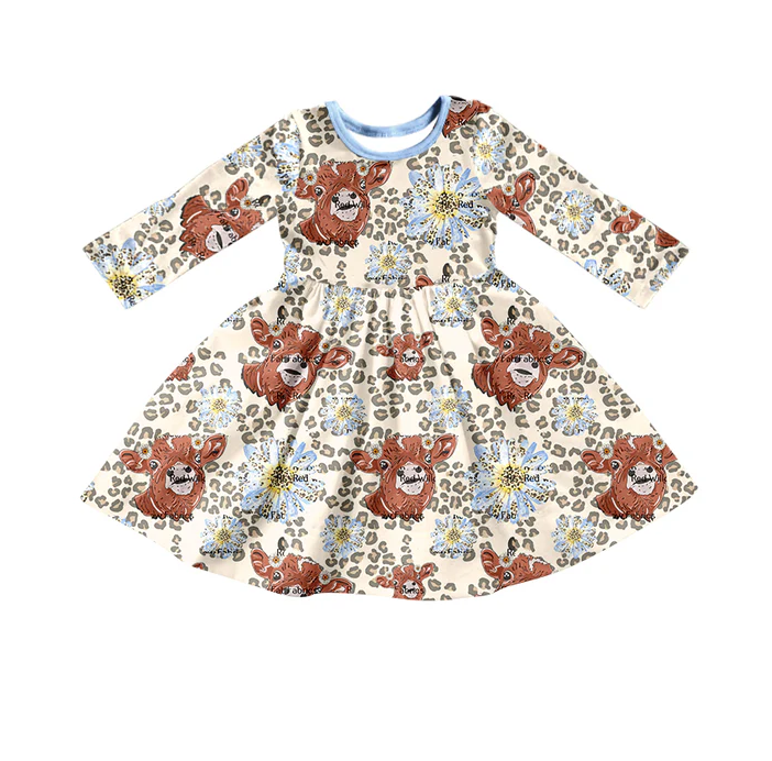 8.19 Baby Girls Leopard Cows Flowers Twirl Dresses preorder(moq 5)