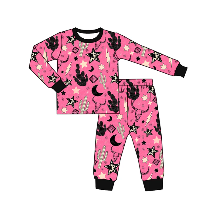8.20 Baby Girls Pink Cow Shirt Western Pajamas Clothes Sets preorder(moq 5)