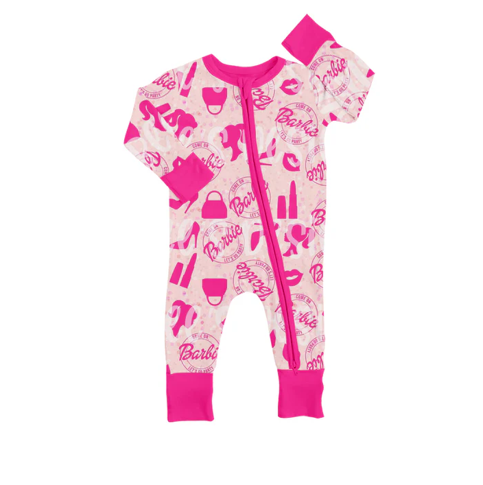 8.21 Baby Girls Pink Doll Zip Rompers preorder(moq 5)