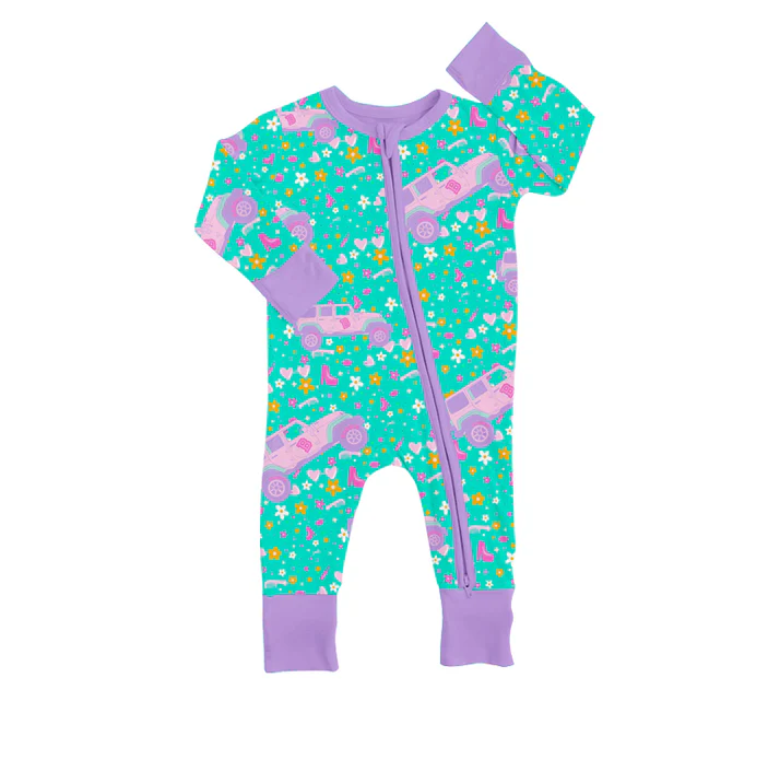 8.21 Baby Girls Pink Doll Flowers Zip Rompers preorder(moq 5)