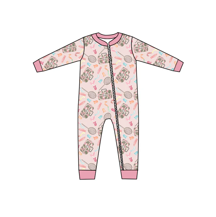 8.21 Baby Girls Fishing Pink Zip Rompers preorder(moq 5)