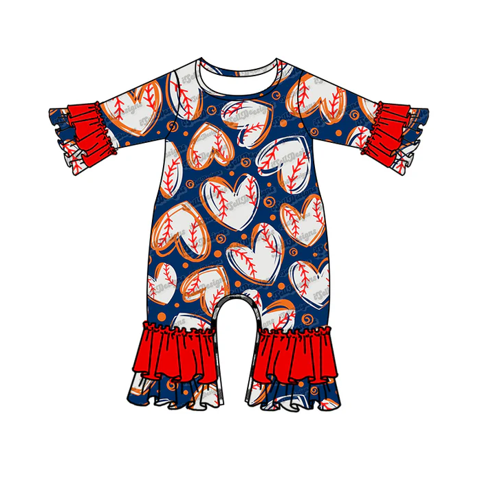 8.22 Baby Girls Baseball Ruffle Rompers preorder(moq 5)