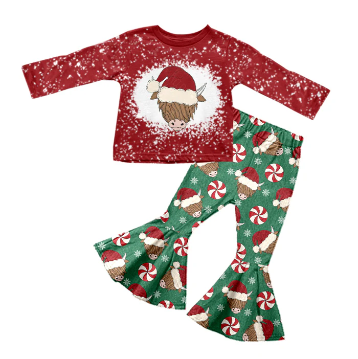 8.22 Baby Girls Christmas Cow Hats Shirt Bell Pants Clothes Sets preorder(moq 5)