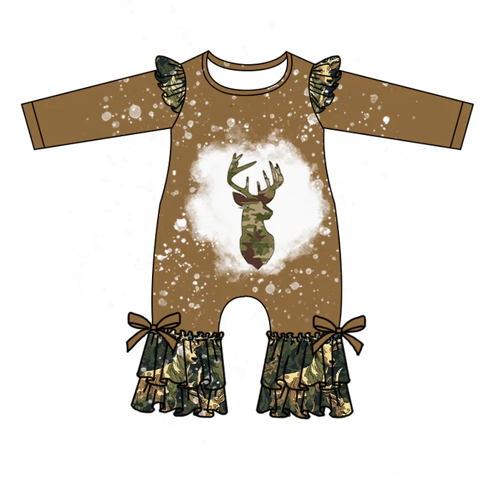 8.22 Baby Girls Green Camo Hunting Deer Rompers preorder(moq 5)
