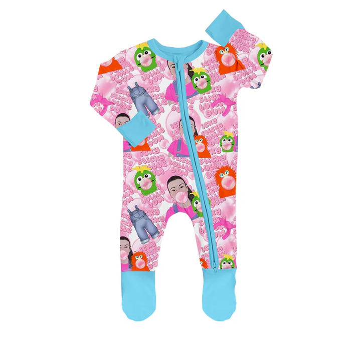 8.22 Baby Girls Teacher Pink Zip Footie Rompers preorder(moq 5)