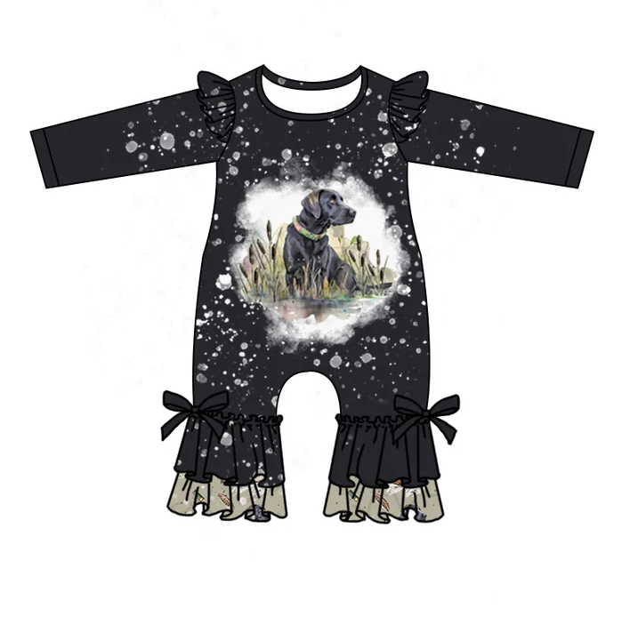 8.22 Baby Girls Black Dog Hunting Rompers preorder(moq 5)