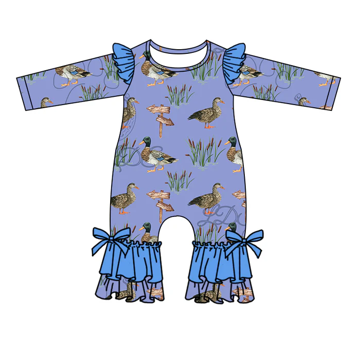 8.22 Baby Girls Blue Duck Hunting Rompers preorder(moq 5)