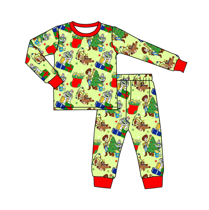 8.23 Baby Boys Christmas Green Toy Tee Shirt Pajamas Clothes Sets preorder(moq 5)